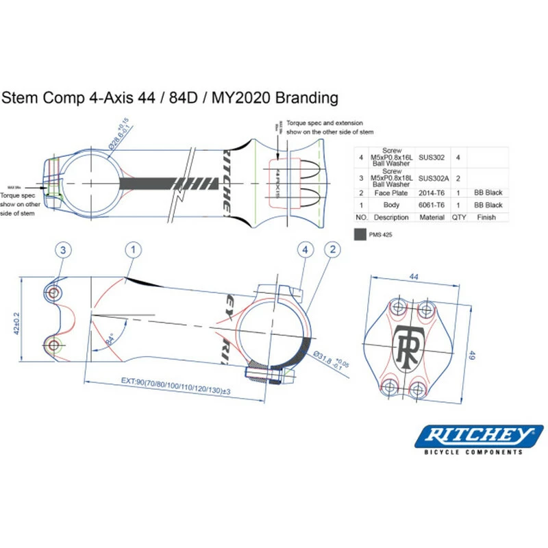 Ritchey Vorbau New Comp 20 4-Axis 130mm, BB Black, 31.8mm, 6°/84° 5 Ritchey Vorbau New Comp 20 4-Axis 130mm, BB Black, 31.8mm, 6°/84° – Bild 3